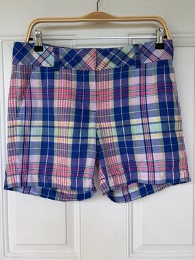 •Talbots•  Linen/Cotton Pink and Blue Plaid Shorts - Size 6P